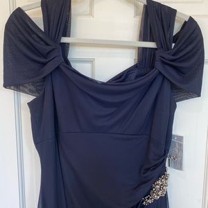 Navy, beaded, Alex Evenings Cold Shoulder Gown